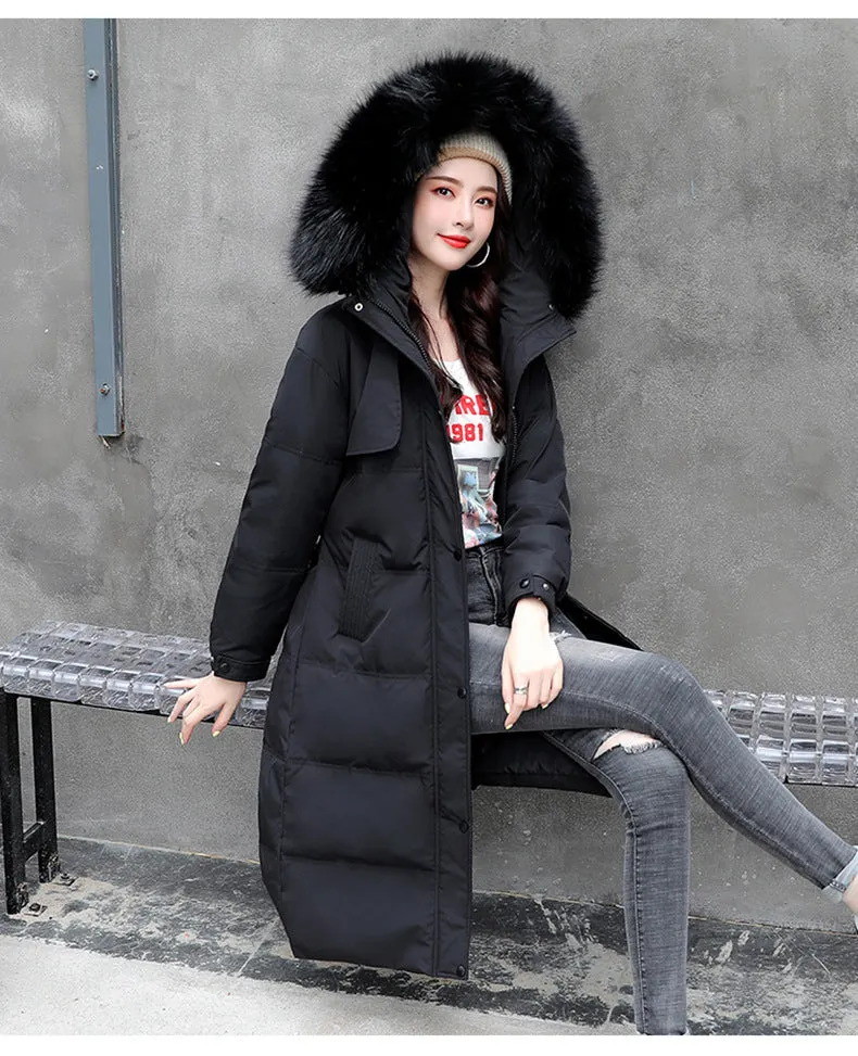 Women's Solid Quilted Puffer Coat with Chic Faux Fur Collar