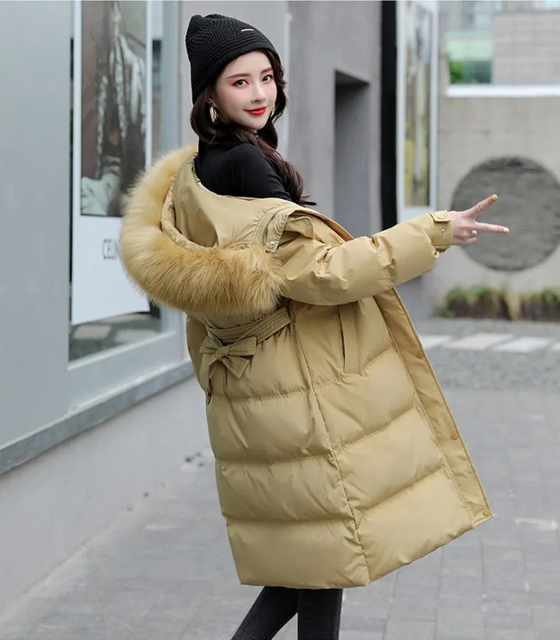 Women's Solid Quilted Puffer Coat with Chic Faux Fur Collar
