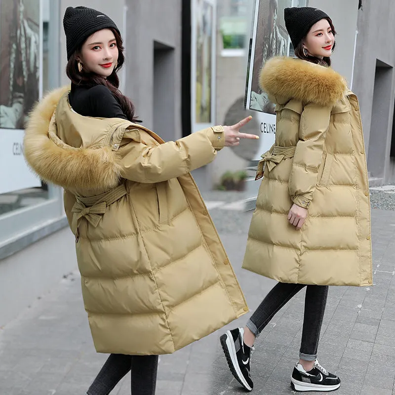 Women's Solid Quilted Puffer Coat with Chic Faux Fur Collar