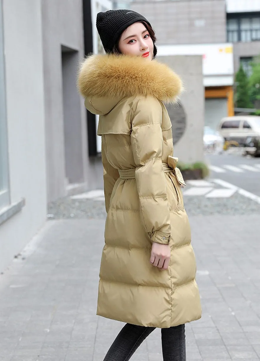 Women's Solid Quilted Puffer Coat with Chic Faux Fur Collar