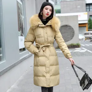 Women's Solid Quilted Puffer Coat with Chic Faux Fur Collar