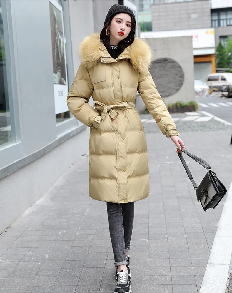 Women's Solid Quilted Puffer Coat with Chic Faux Fur Collar