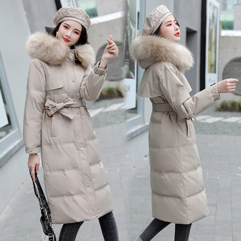 Women's Solid Quilted Puffer Coat with Chic Faux Fur Collar