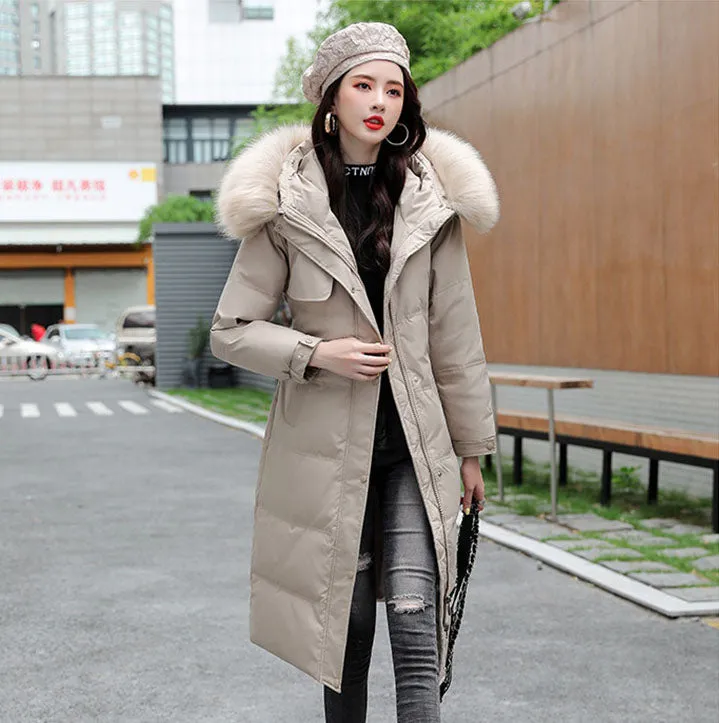 Women's Solid Quilted Puffer Coat with Chic Faux Fur Collar