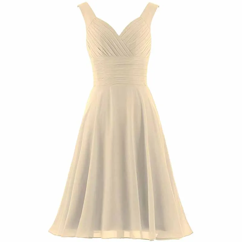 Women's V-Neck Chiffon Bridesmaid Dresses Short Prom Gown