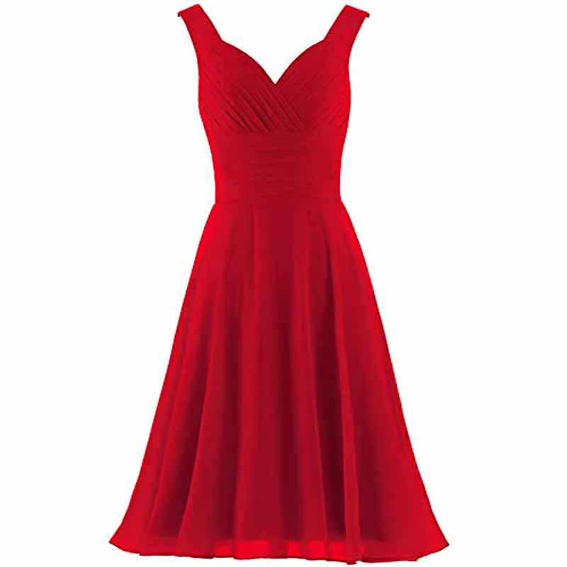 Women's V-Neck Chiffon Bridesmaid Dresses Short Prom Gown