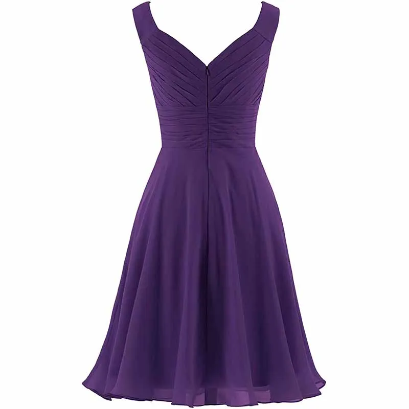 Women's V-Neck Chiffon Bridesmaid Dresses Short Prom Gown