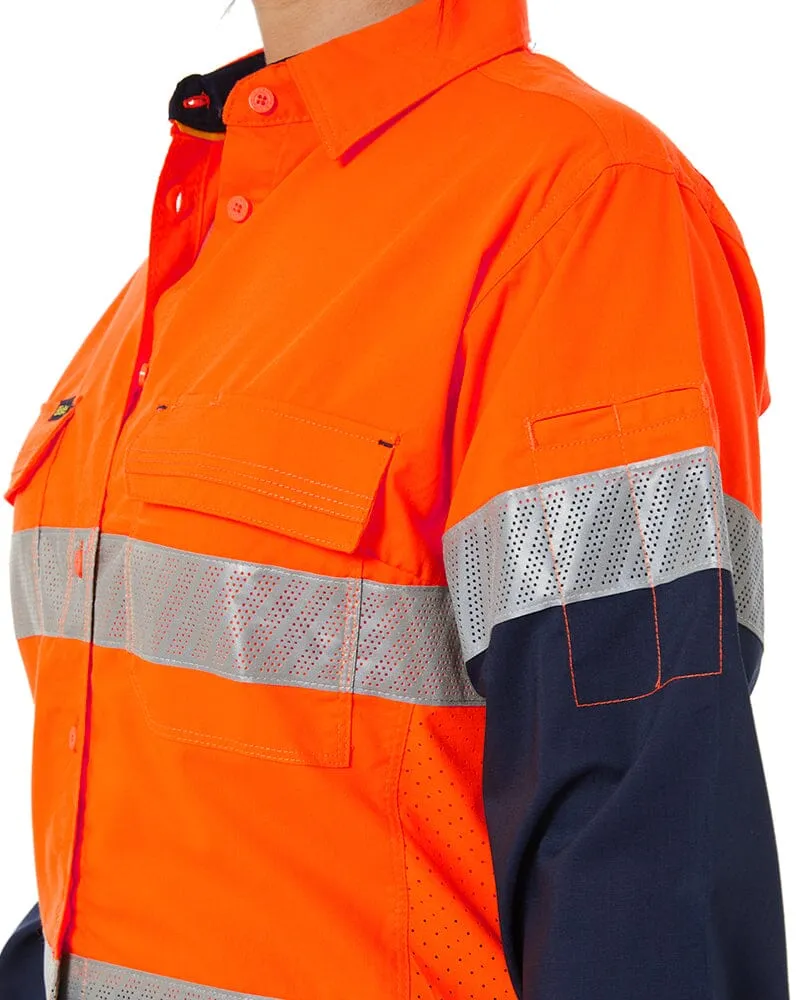 Womens X Airflow Hi Vis Taped Stretch Ripstop Shirt * - Orange/Navy