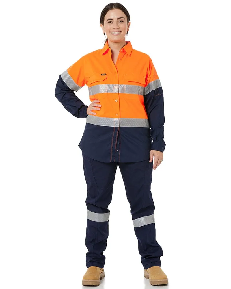 Womens X Airflow Hi Vis Taped Stretch Ripstop Shirt * - Orange/Navy