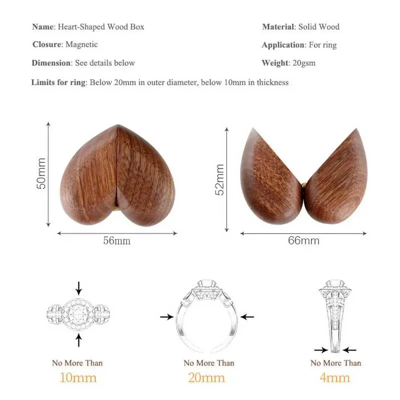 Wood Gift Heart Shape Ring Box for Wedding Engagement