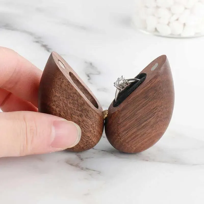 Wood Gift Heart Shape Ring Box for Wedding Engagement