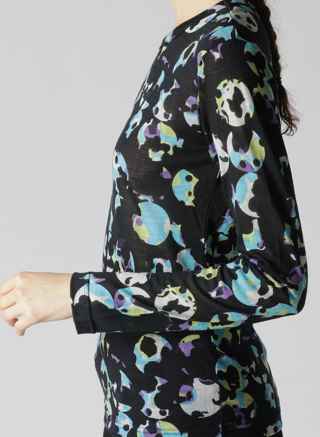 WOOL JERSEY DOT PRINT LONG SLEEVE SLIM FIT T-SHIRT