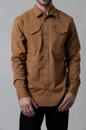 WW BROWN BLACKOUT PEARL SNAP DRESS SHIRT