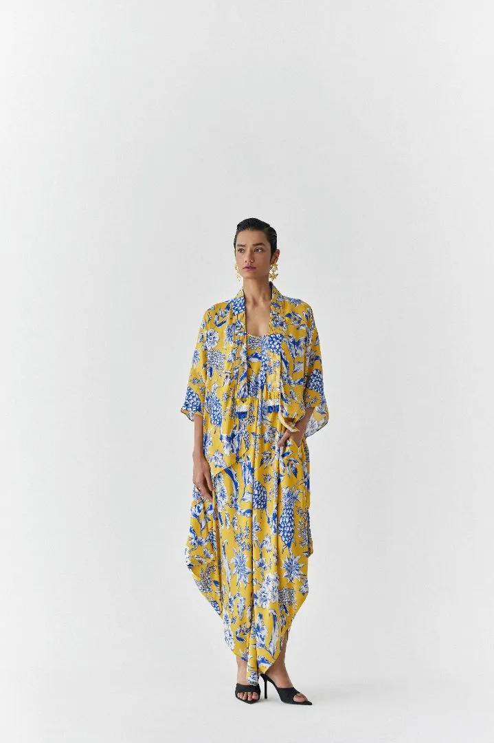 Yellow Pineapple Jumpsuit with Cape