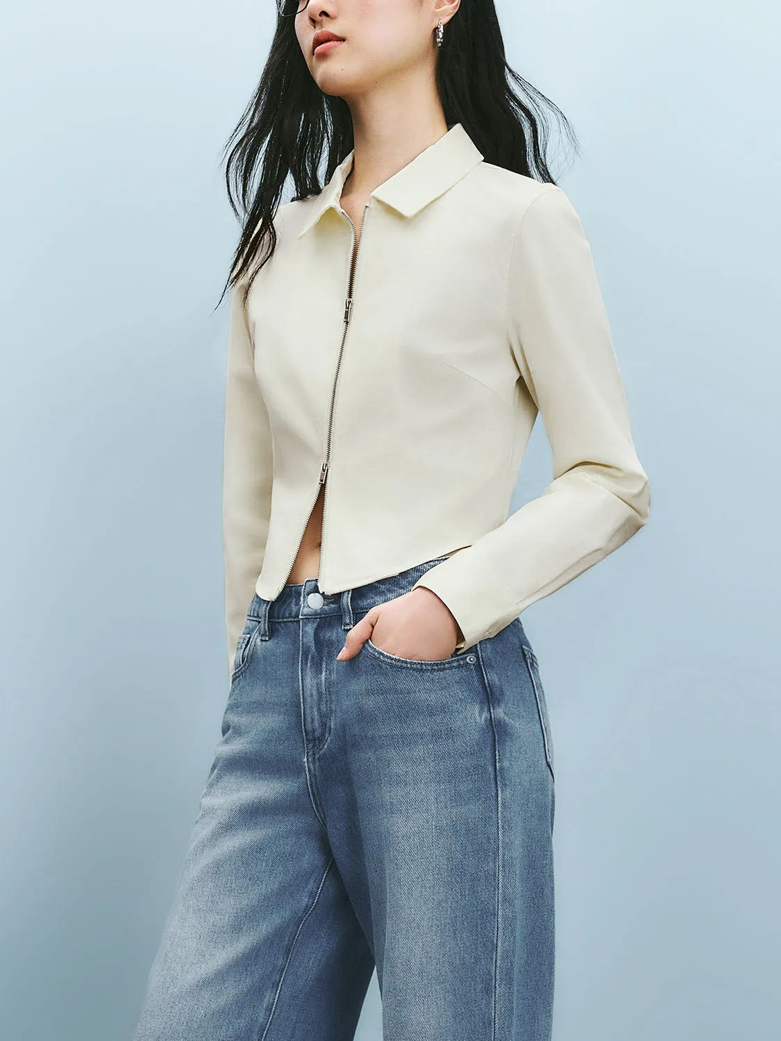 Zip Up Front Long Sleeve Shirts