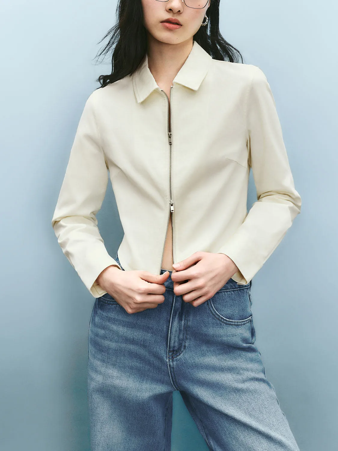 Zip Up Front Long Sleeve Shirts