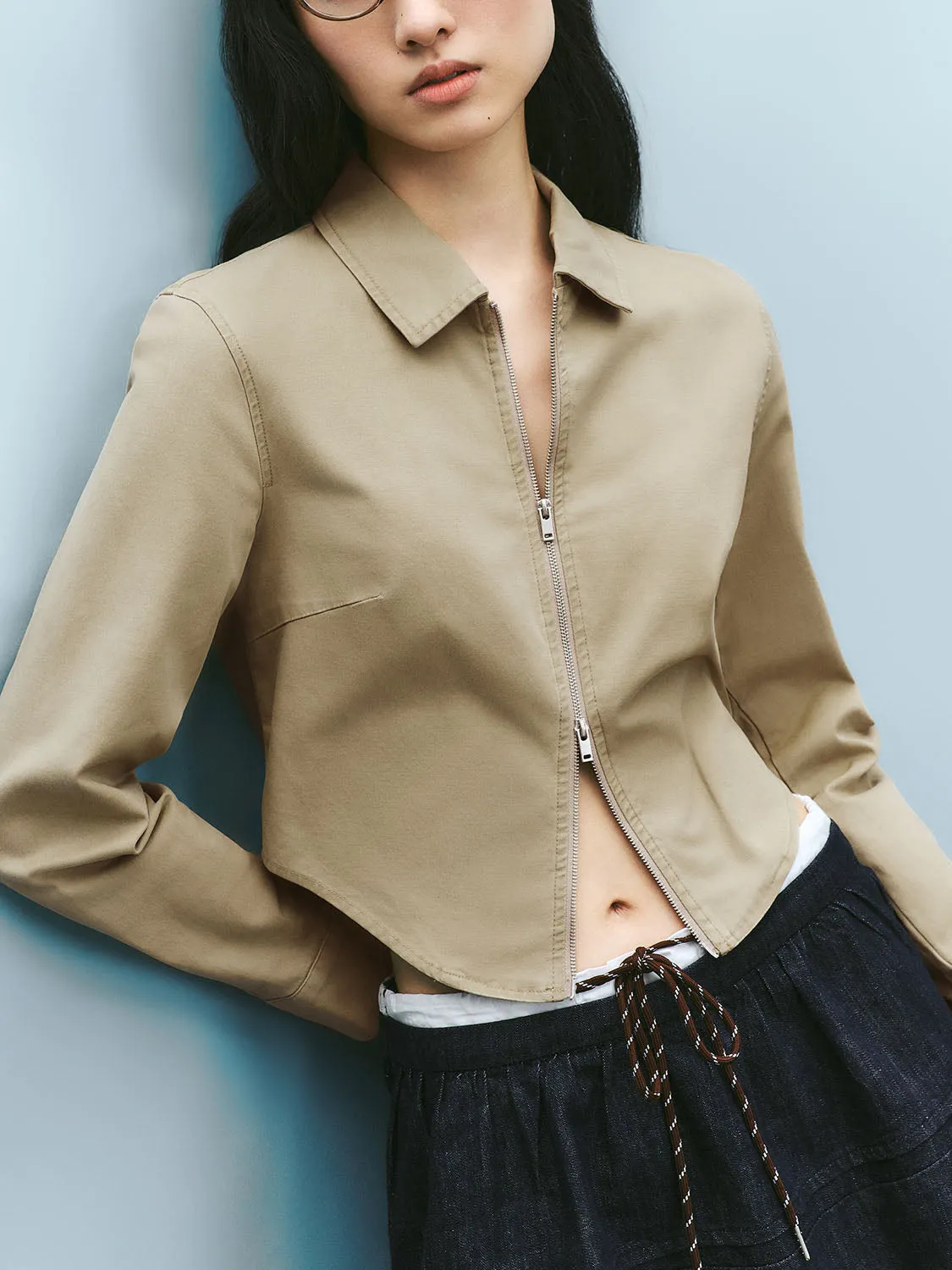 Zip Up Front Long Sleeve Shirts