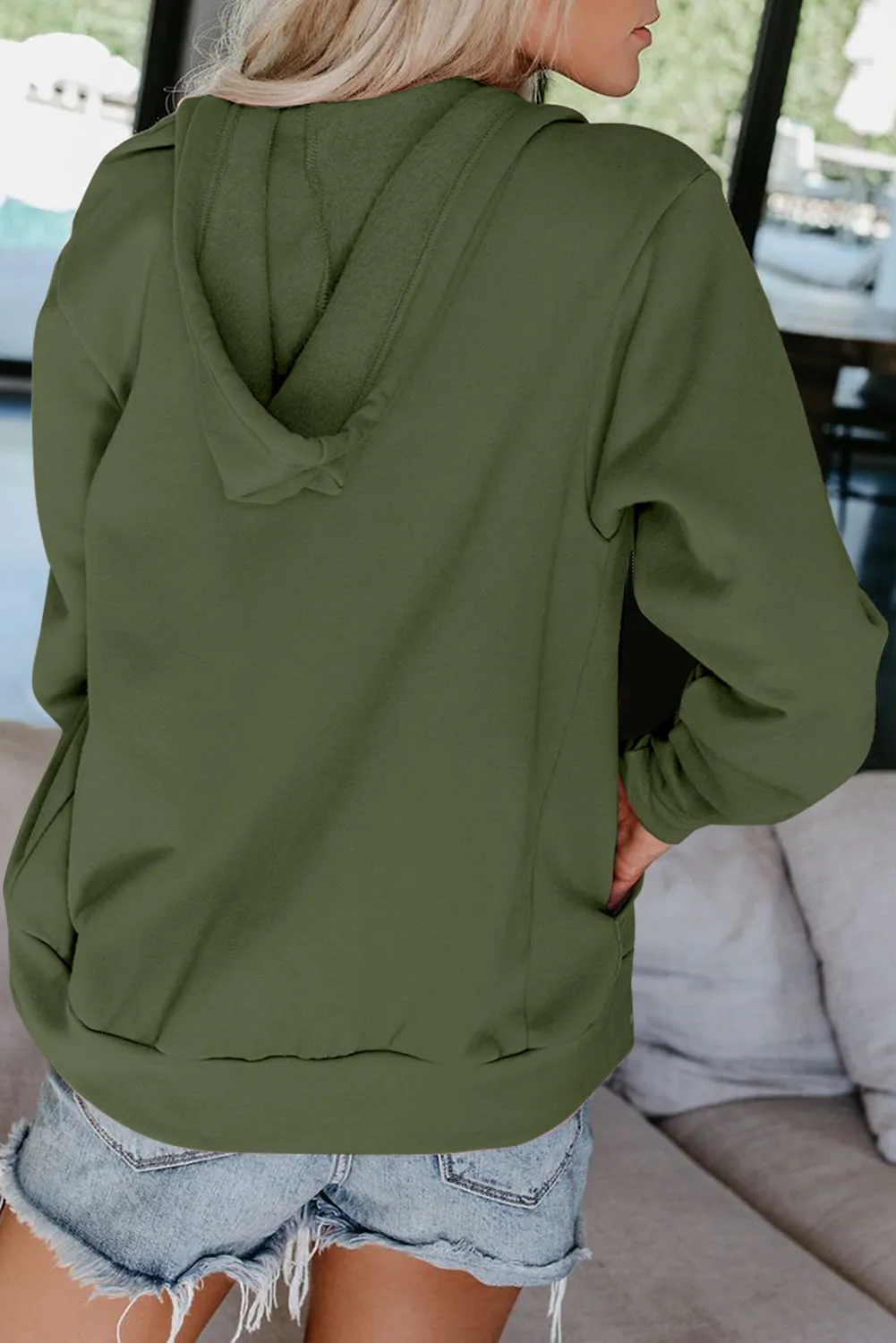 Zip-Up Pocket Drawstring Hoodie Jacket