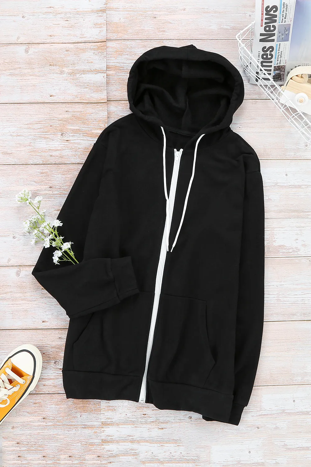 Zip-Up Pocket Drawstring Hoodie Jacket